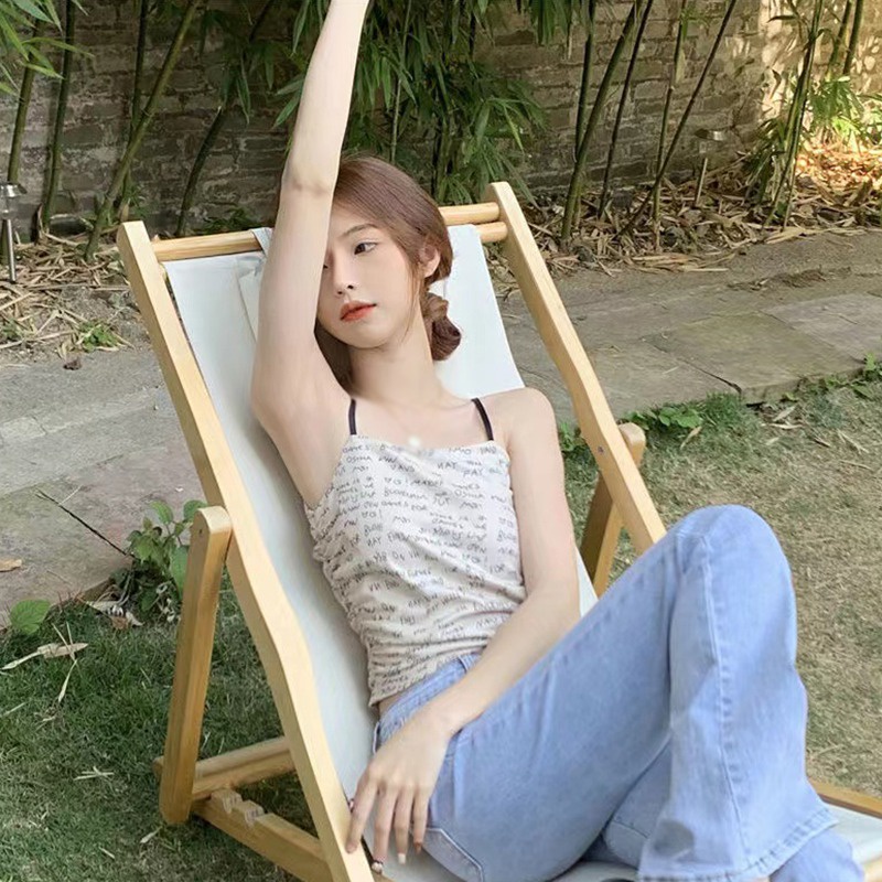 Áo Hai Dây Ôm Ngực In Chữ Phong Cách Hàn Quốc Ngọt Ngào