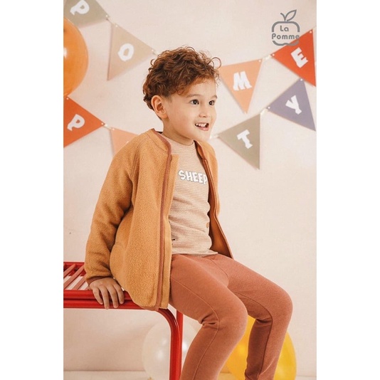 LA POMME chính hãng - Áo khoác viền nâu cho bé