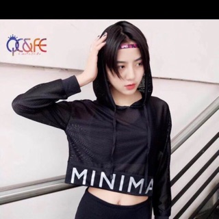 Áo tập Gym nữ croptop lưới có mũ (2 màu)