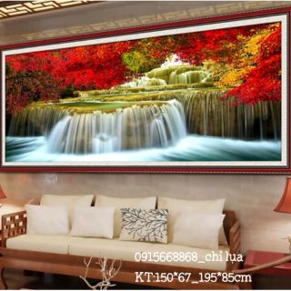 Tranh thêu Phong cảnh rừng cây lá đỏ KT 196*85cm