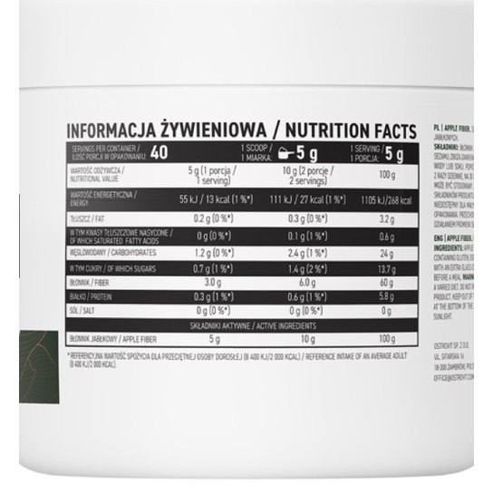 Bột Bổ Sung Chất Xơ Ostrovit Apple Fiber 40 Servings Chính Hãng