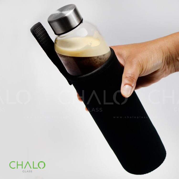 Chai thủy tinh chịu nhiệt nắp inox 550ml - Bọc xốp cách nhiệt các màu