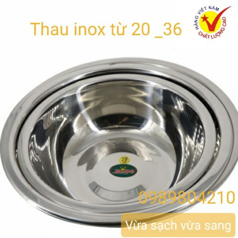 Thau inox 304 (Tô) Chậu inox 304 INOVI hàng dày đủ size từ 20 _36