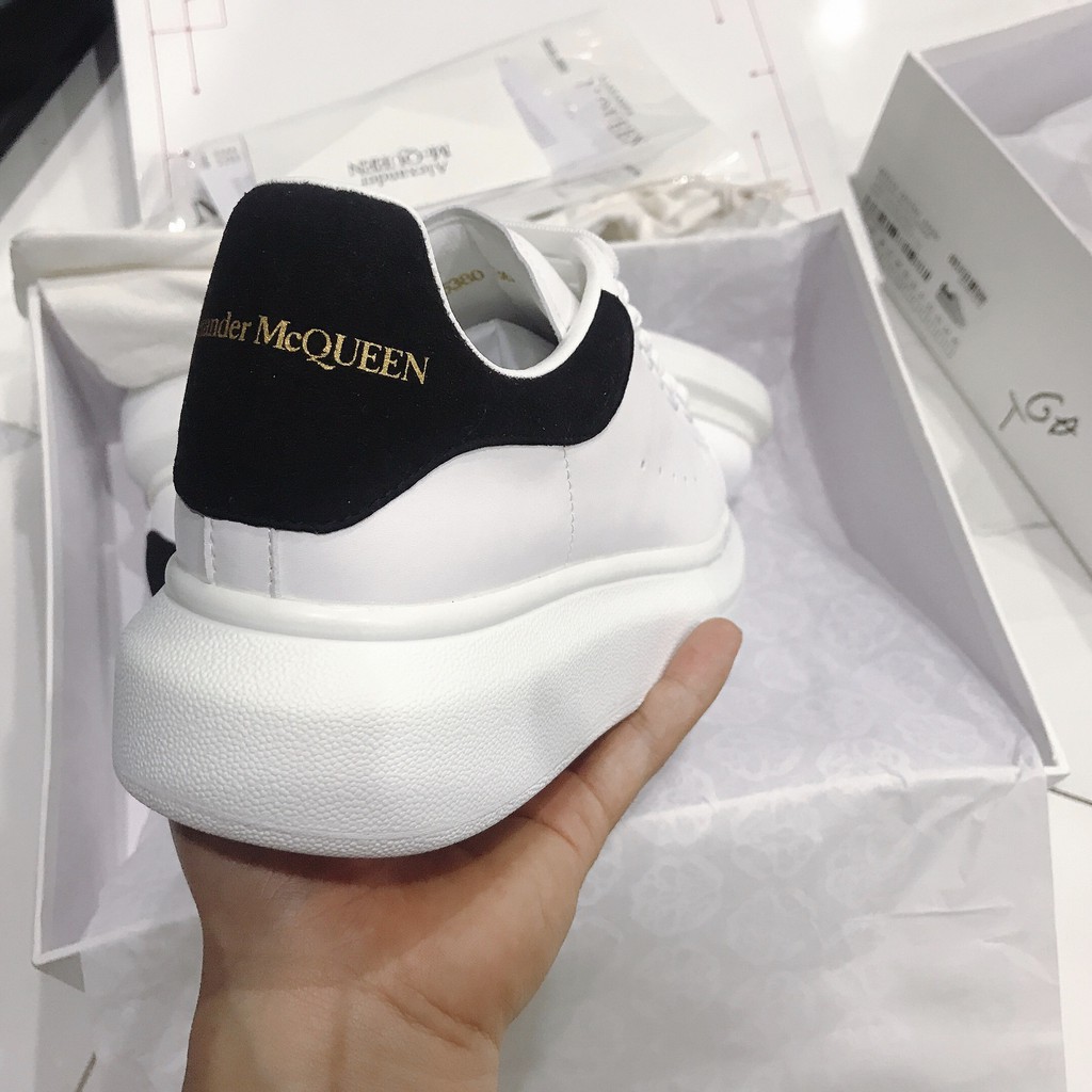 Giày thể thao MCQueen nam nữ màu trắng gót đen, Giày sneaker trắng