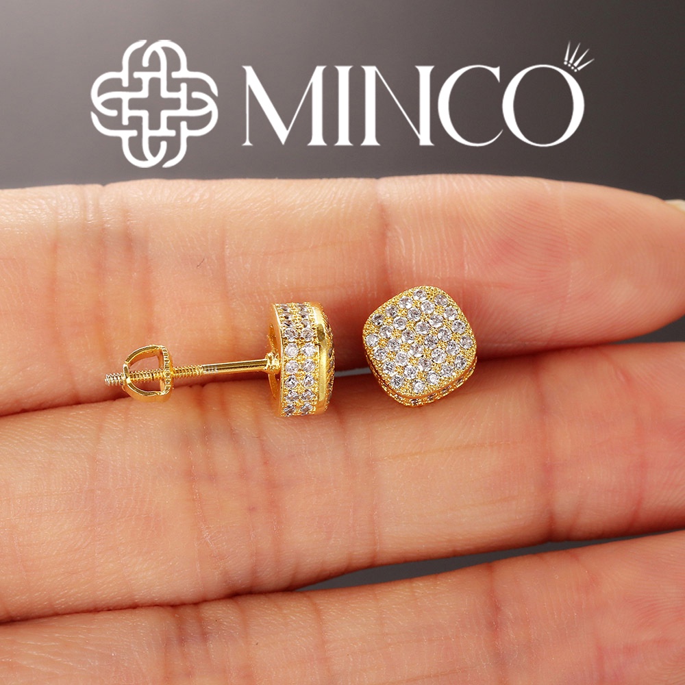 Khuyên tai nam full đá Vuông Minco Accessories bông tai cho nam phong cách hip hop siêu ngầu BT238