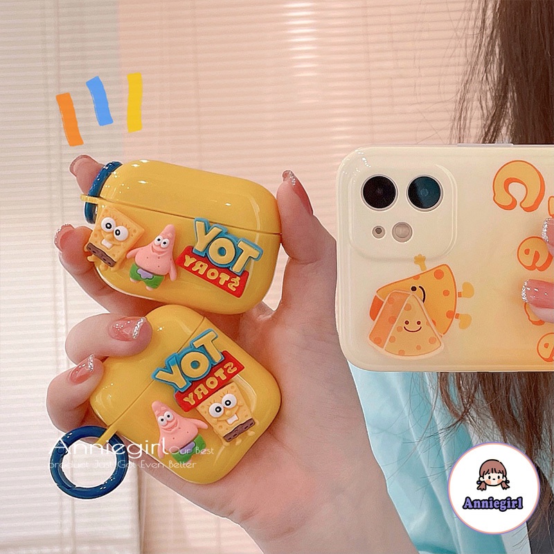 Vỏ bảo vệ hộp sạc tai nghe Airpods 1/2/Pro bằng silicon cứng hình Spongebob 3d dễ thương