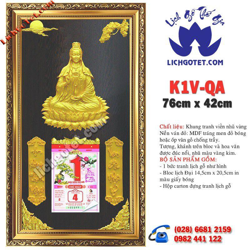 Lịch Gỗ Phù Điêu Quan Âm Vàng