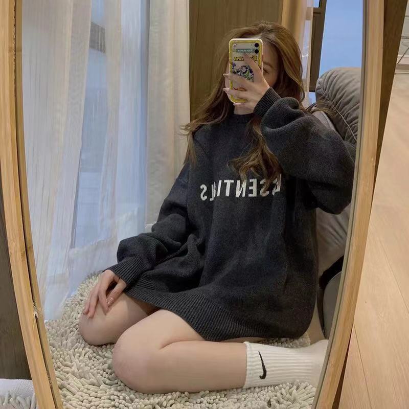❤❀  ❤ Áo Sweater Dệt Kim Tay Dài Cổ Tròn In Chữ Thời Trang Cho Nam Và Nữ