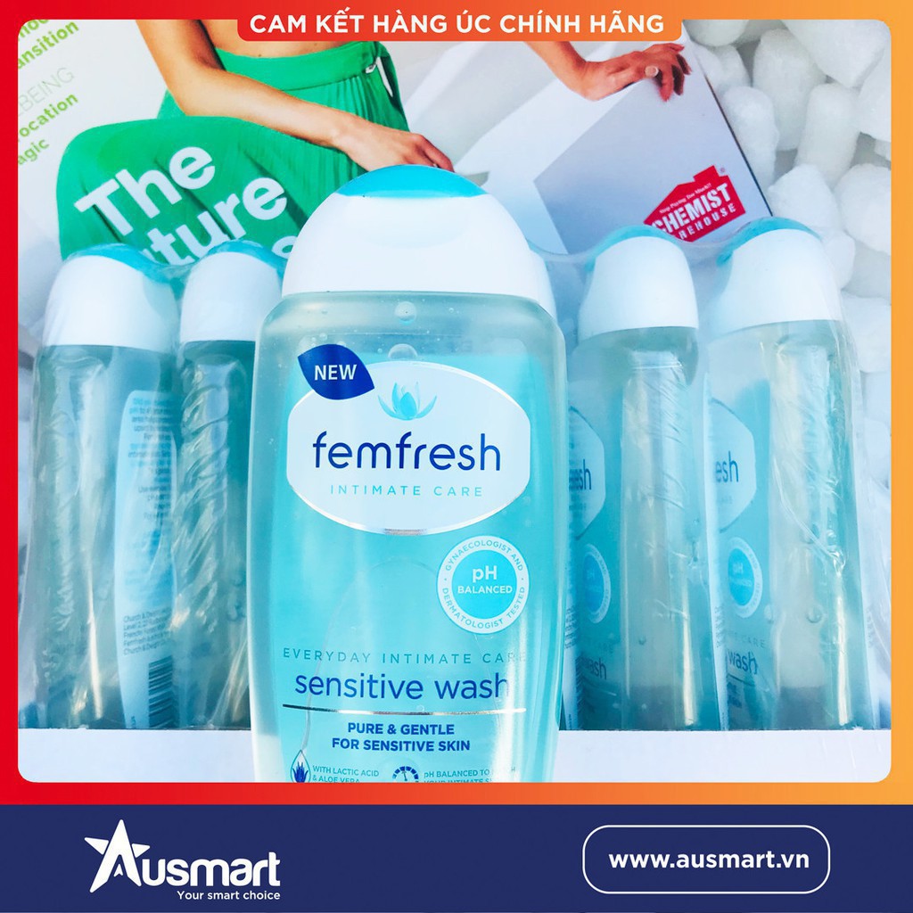 [Chuẩn Hàng Úc] Dung Dịch Vệ Sinh Phụ Nữ Femfresh Màu Xanh Cho Da Nhạy Cảm Femfresh Sensitive Wash 250ml