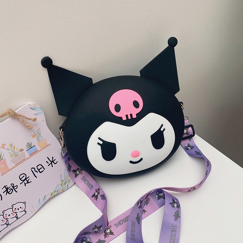 Túi Đeo Chéo Vai Đựng Tiền Xu Bằng Silica gel In Họa Tiết Kuromi Melody Sanrio Dễ Thương Cho Nữ