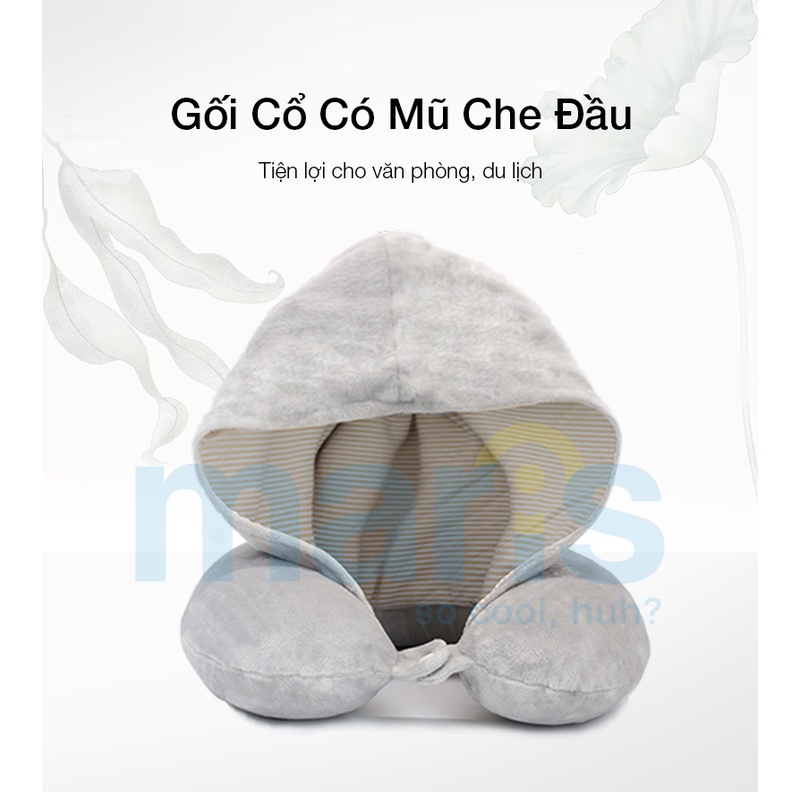 Gối Chữ U Cao Su Non MARIS Mr - 203 Memory Foam Cao Cấp Size 33 x 32 x 11 Cm, Gối Kê Cổ Có Mũ