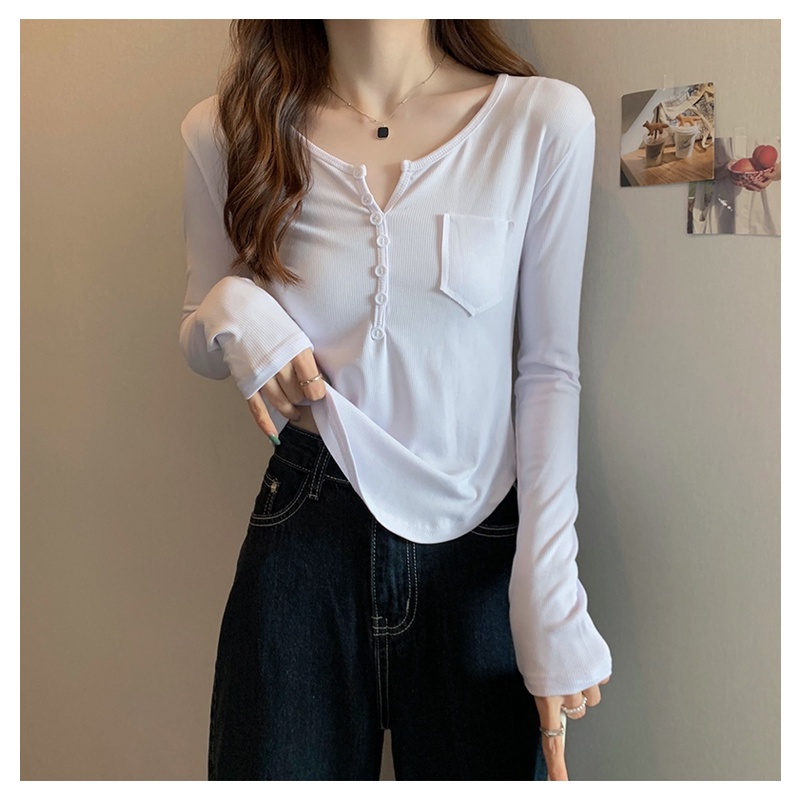 Áo Thun Ngắn Dáng Ôm Cài Nút Thời Trang Mùa Thu Mới Cho Nữ