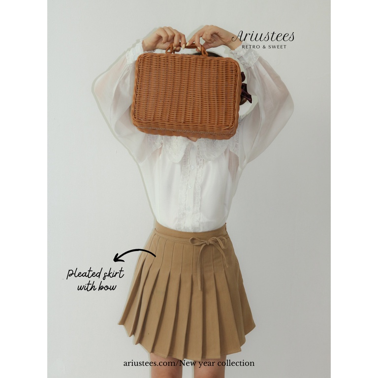 ARIUSTEES - Chân váy xếp ly Brown Pleated Skirt With Bow