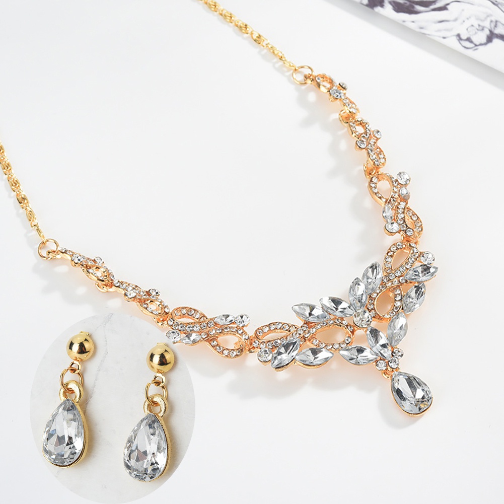 Bộ dây chuyền và đôi bông tai đính đá thời trang cho nữ