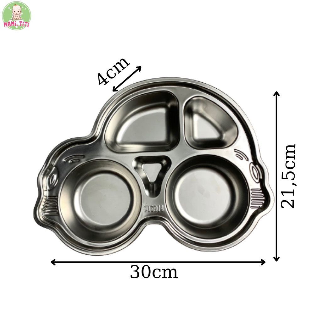 khay ăn dặm cho bé inox 304, khay ăn dặm hình oto cho bé