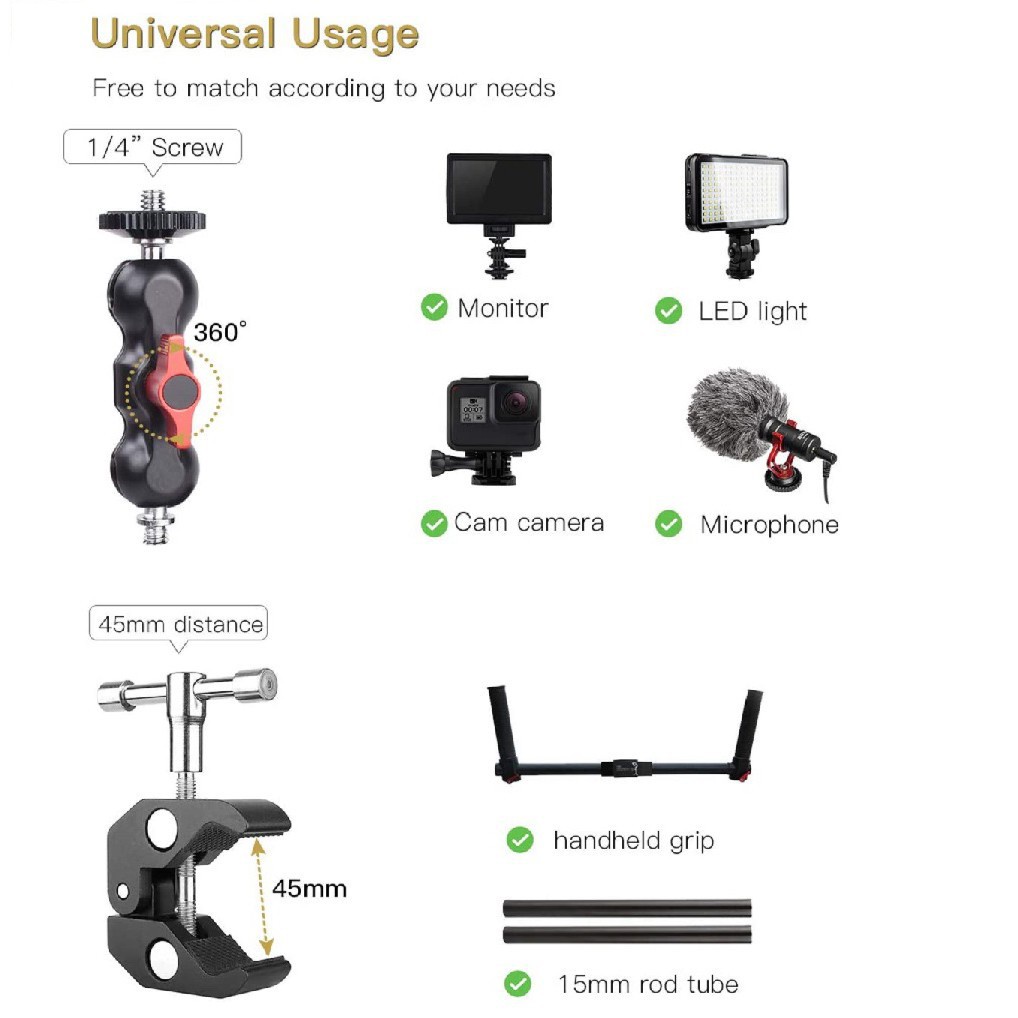 Giá đỡ camera LAMMCOU quay 360 độ° tay đầu tròn thích hợp cho máy ảnh DSLR