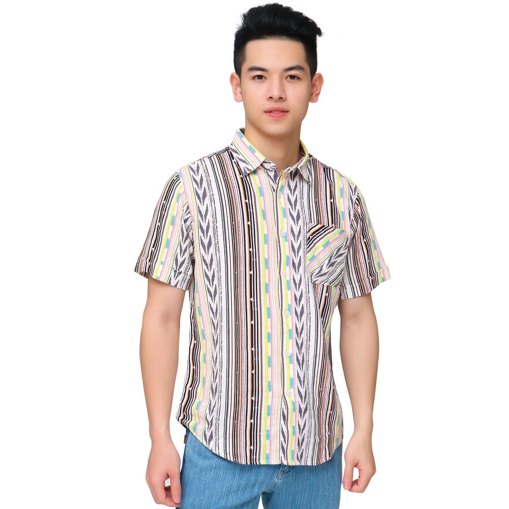 Áo sơ mi cộc tay nam Narsis D0006 trắng kẻ