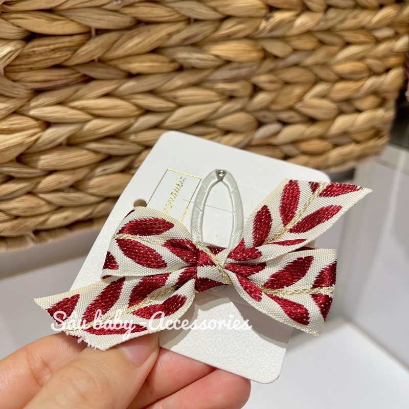 Kẹp tóc bấm nơ thổ cẩm handmade thêu cho bé