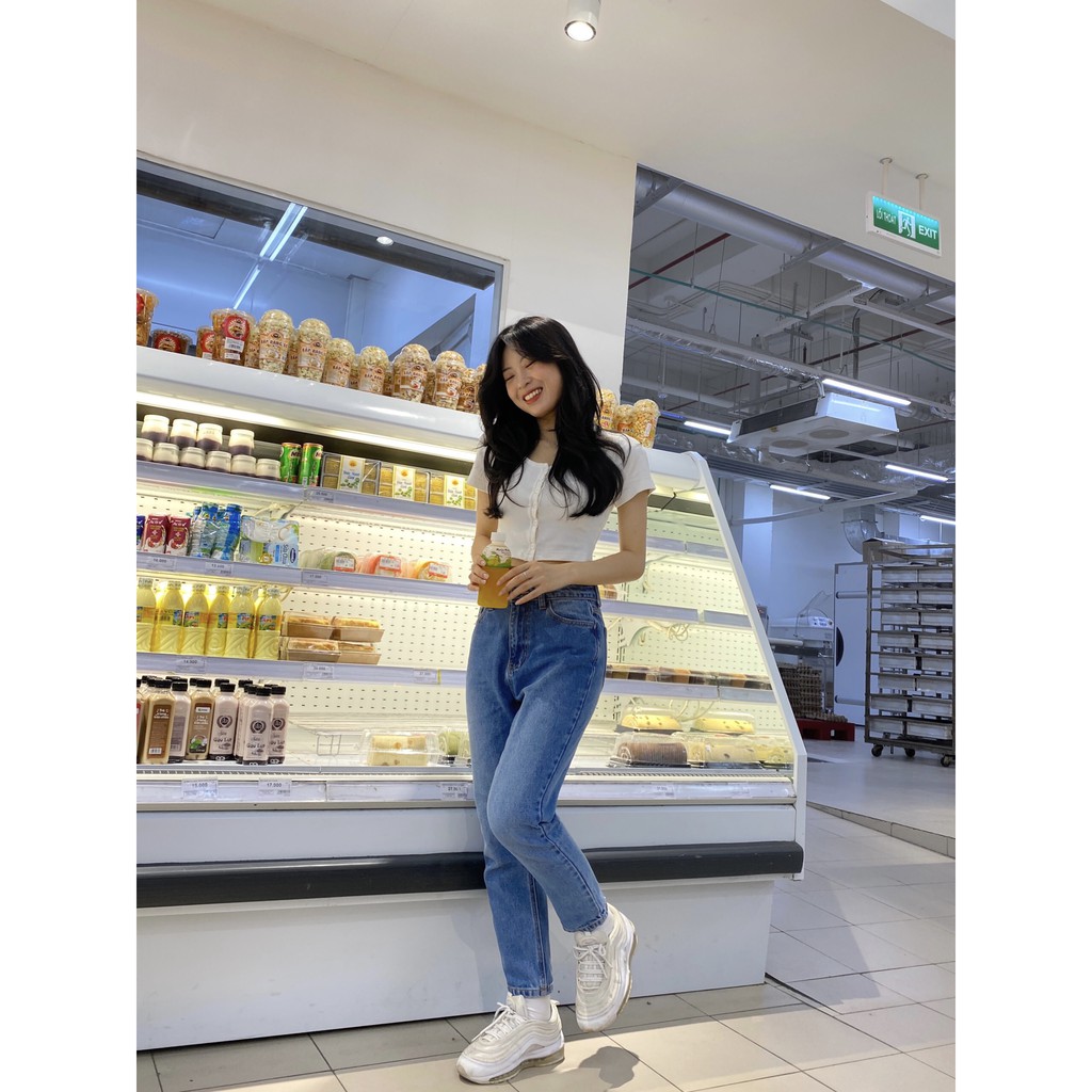 Quần Jeans Nữ Lưng Cao Màu Xanh Đậm Wash Đùi LDM-103B