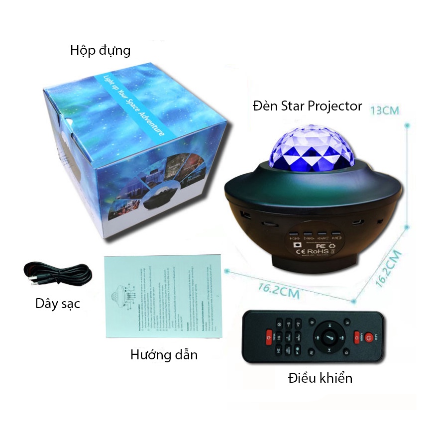 Đèn Star Projector,Đèn chiếu sao Galaxy cho trang trí phòng ngủ Đèn led Tiktok,có thể kết nối bluetooth và phát nhạc