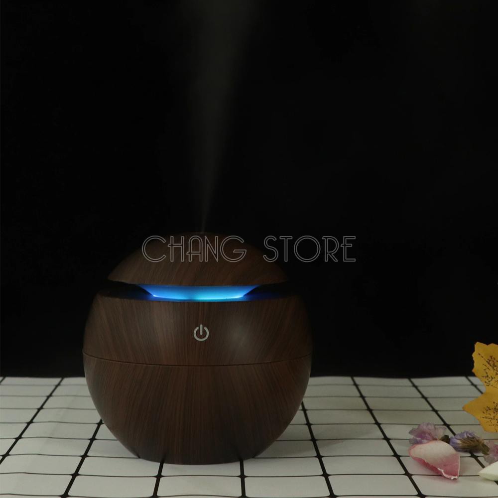 Máy phun sương tạo ẩm, máy khuếch tán tinh dầu vân gỗ cổ thấp + Tặng kèm 1 lọ tinh dầu 10ml thiên nhiên