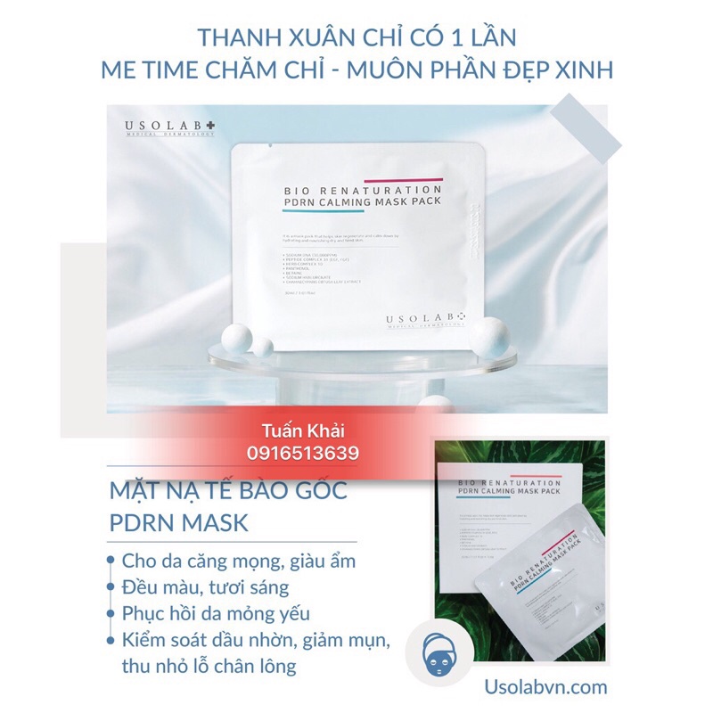 Mặt nạ tế bào gốc USOLAB  PDRN Mask phục hồi dưỡng trắng da 1 cái
