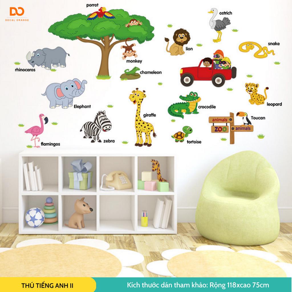 Decal dán tường, Tranh dán tường cho bé học vườn thú tiếng anh 1