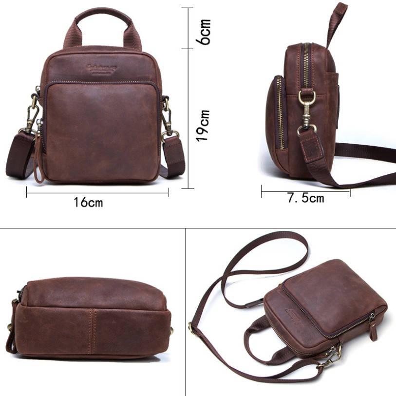 Contact HOT!! Genuine Leather Bags Men High Quality MB112 - Túi Đeo Chéo Da Bò Kiểu Balo Nhỏ Gọn Đựng Ví Nam