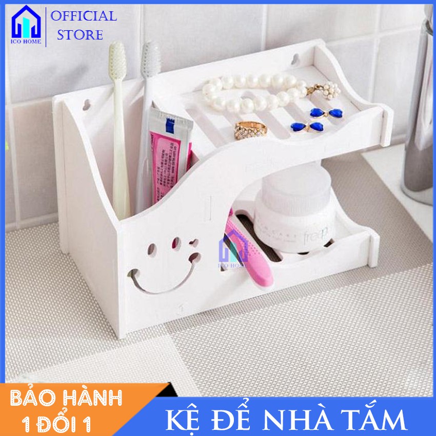 Kệ để đồ nhà tắm bằng gỗ [KHÁNG NƯỚC] để xà bông bàn chải gọn gàng - Ico Home