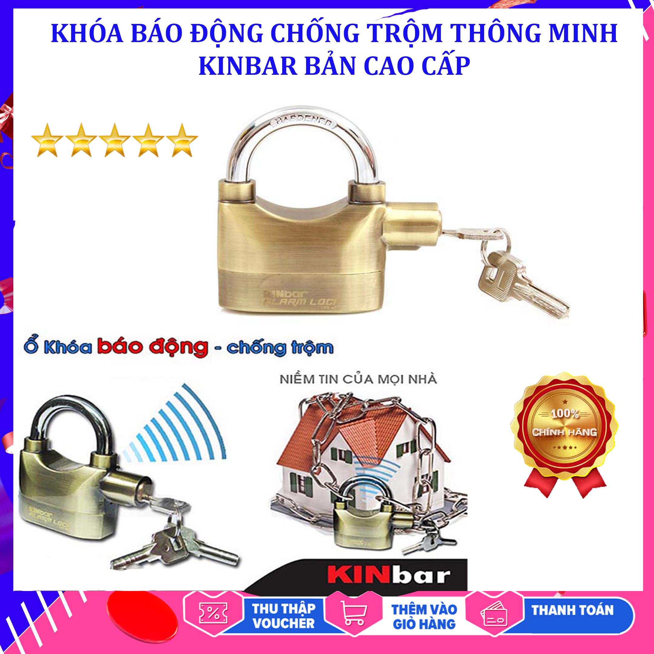 Khóa chống trộm xe, Khóa Báo Động Chống Trộm Thông Minh Kinbar Bản Cao Cấp- Báo còi tự động khi có trộm