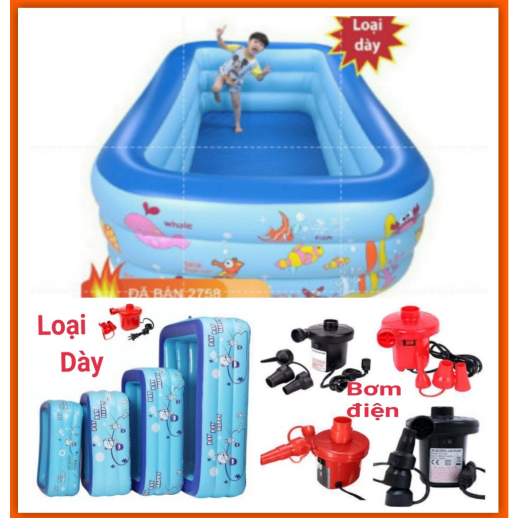 bể bơi phao bơi cho bé loại 1 dày dặn( 1m2-1m5) kèm bơm điện 2 chiều