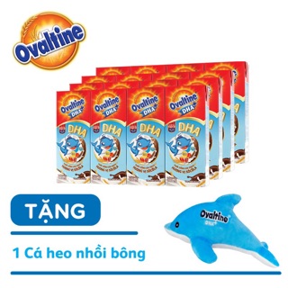 Bộ 4 lốc sữa Ovaltine DHA 180ml + tặng 1 cá heo nhồi bông