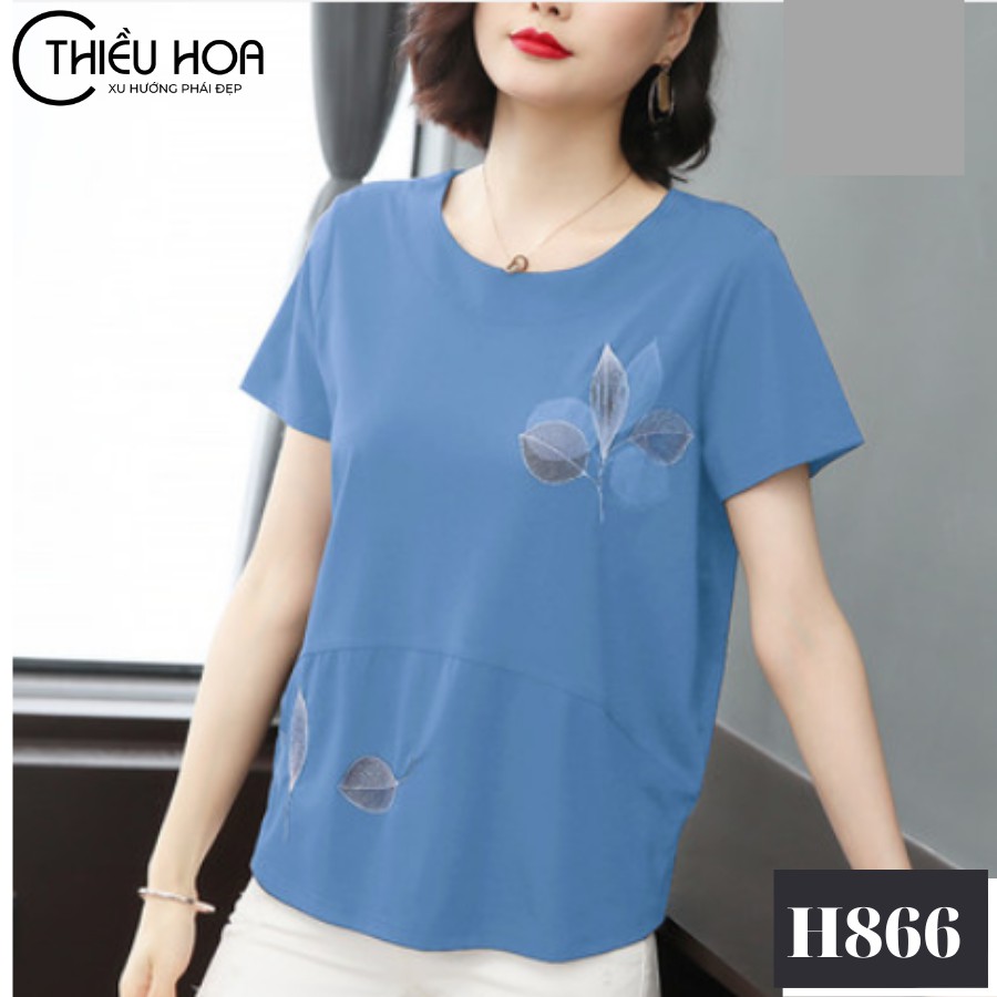 Áo Thun Nữ Trung Niên hoạ tiết sang trọng chất vải mềm mịn mát mẻ THIỀU HOA H866