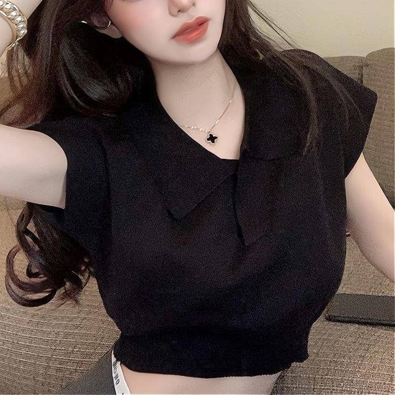 Áo Thun Dệt Kim Tay Ngắn Cổ Bẻ Dáng Ôm Thời Trang Mùa Hè Cho Nữ