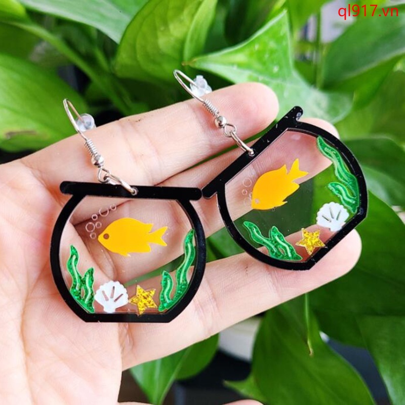 1 Đôi Bông Tai Hình Cá Vàng Acrylic Thời Trang
