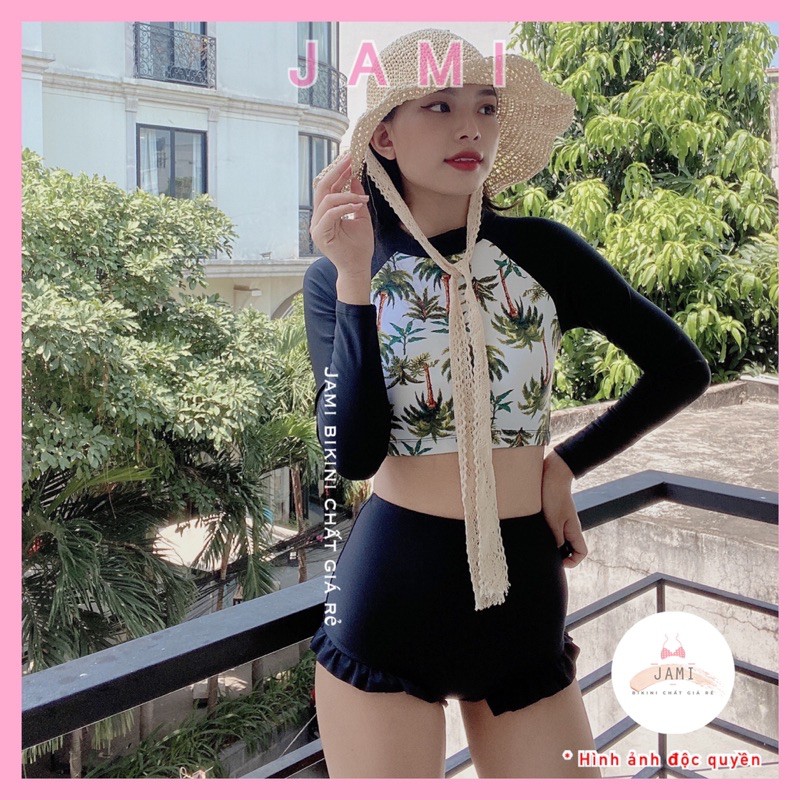ĐỒ BƠI NỮ BIKINI TAY DAY LÁ DỪA MUA HÈ QUẦN CẠP CAO ĐI BIỂN JAMI - ATD66