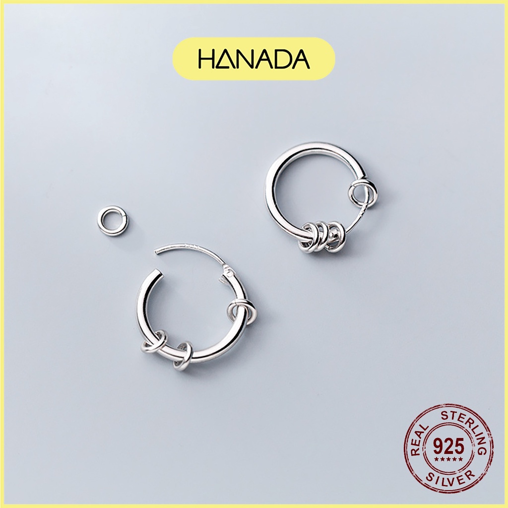 Khuyên Tai Tròn Bạc 925 Hanada Bông Tai Tròn Trơn Cá Tính 0381