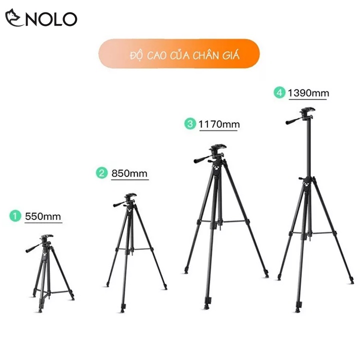 Bộ Tripod 3 Chân Cho Điện Thoại Máy Ảnh Compact 3388 Có Remote Điều Khiển Từ Xa Chiều Cao Tối Đa 139cm