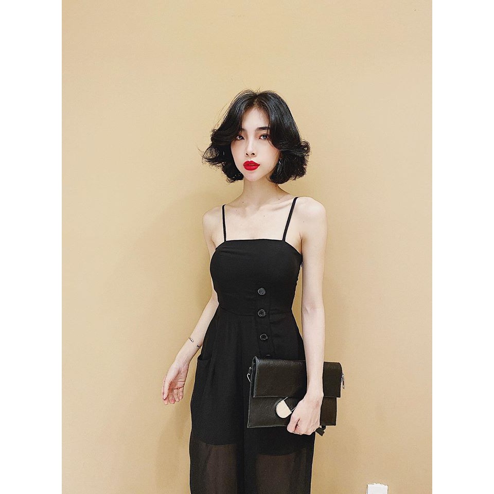 Bộ Jumpsuit Đẹp 4 Nút Màu Đen/Đỏ/Hoa - YJ0001