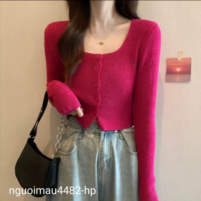 Áo len croptop tay dài cài khuy mix đồ siêu xinh yêu, chấy len dày đẹp. Ảnh thật