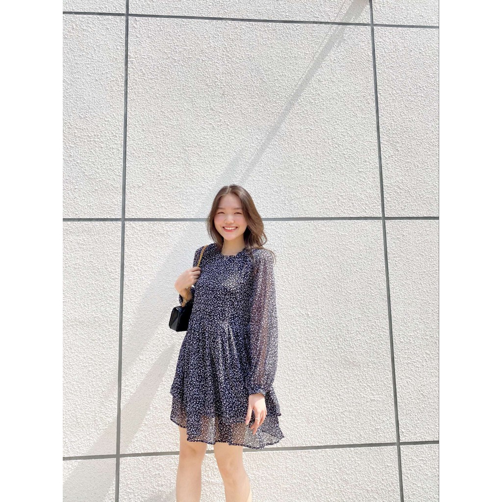 Đầm babydoll hoa nhí 2 lớp Freesize