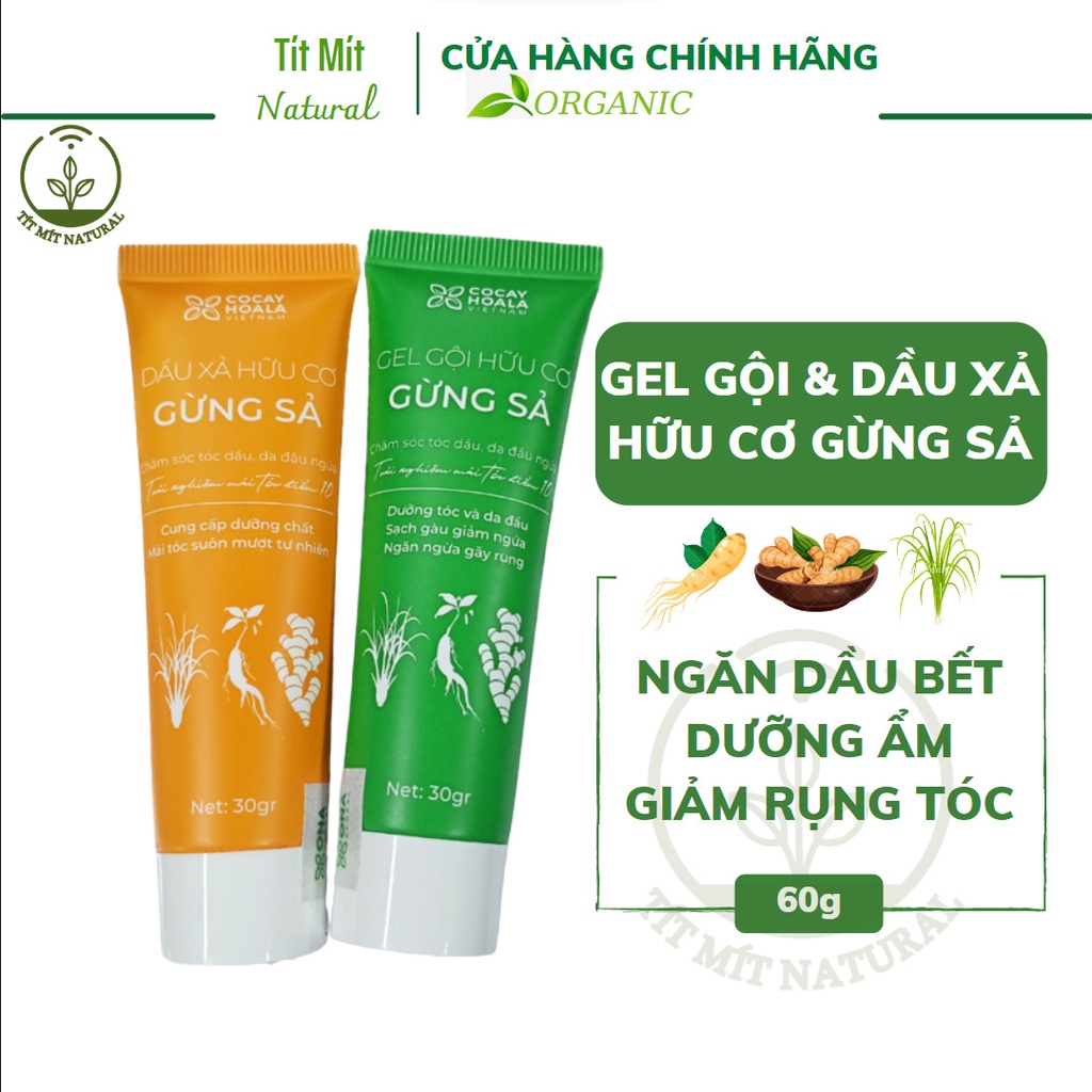 Dầu Gội Xả Hữu Cơ Gừng Sả Cỏ Cây Hoa Lá - Ngăn dầu bết tóc và giảm gàu giảm ngứa Travel Size 60g