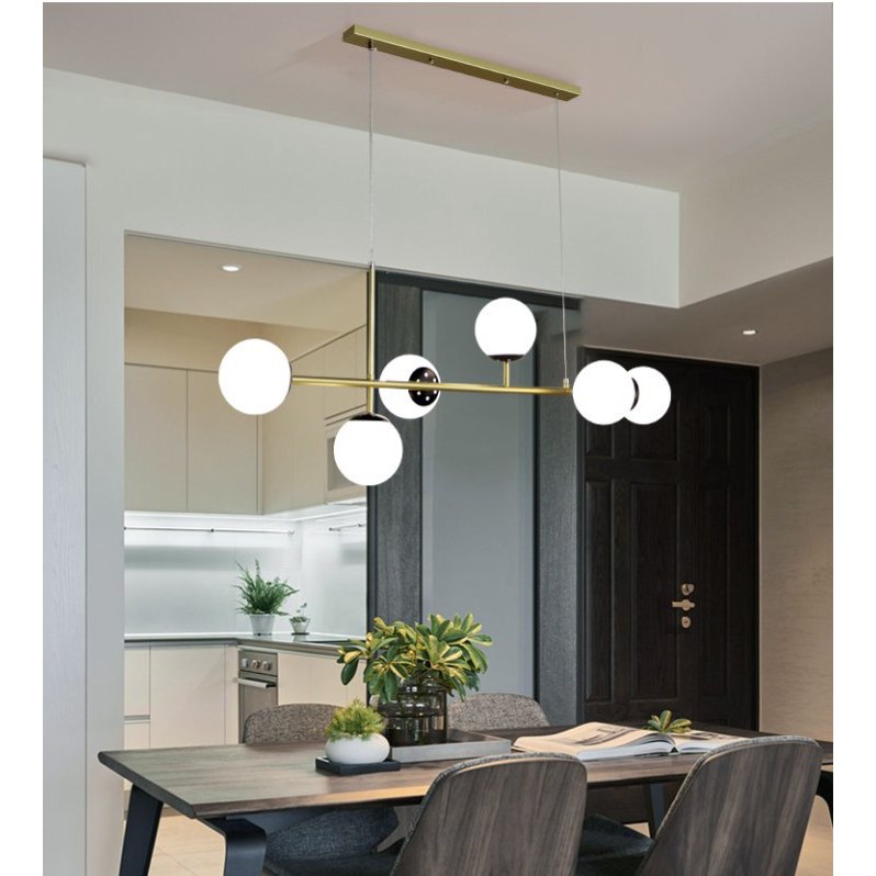 Đèn thả trần bàn ăn 6 bóng thủy tinh đục