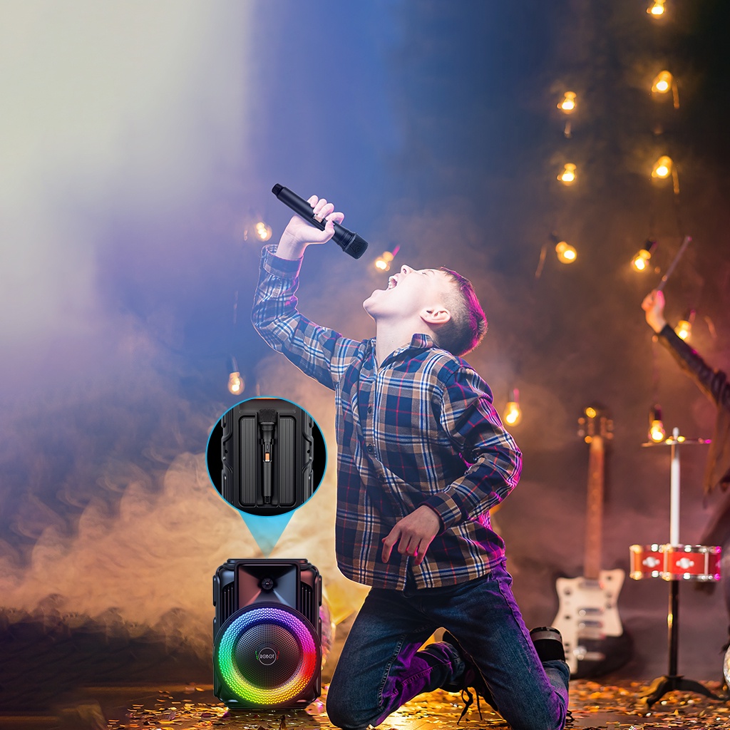 Loa Bluetooth Karaoke ROBOT RB500 Công Suất 20W - Hiệu Ứng LED RGB - Micro Không Dây