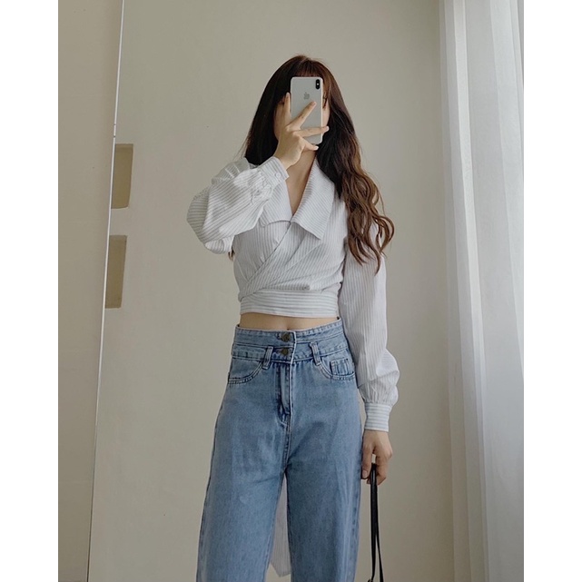Áo sơ mi dáng croptop buộc nơ 541