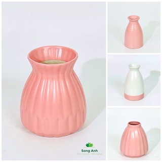 Bình cắm hoa men hồng decor phòng khách phong cách Bắc Âu