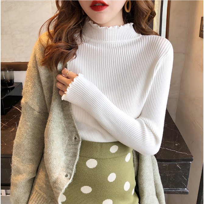 Áo sweater dệt kim màu trơn tay dài xinh xắn cho nữ | BigBuy360 - bigbuy360.vn