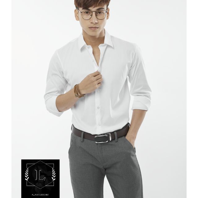 Áo sơ mi nam màu trắng ERICATINO chất lụa(KÈM ẢNH THẬT)