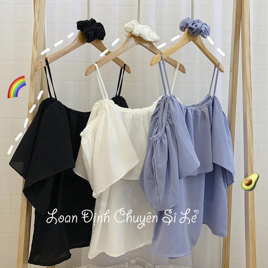 Áo 2 Dây Trễ Vai Kèm Dây Buộc Tóc Xinh Xắn