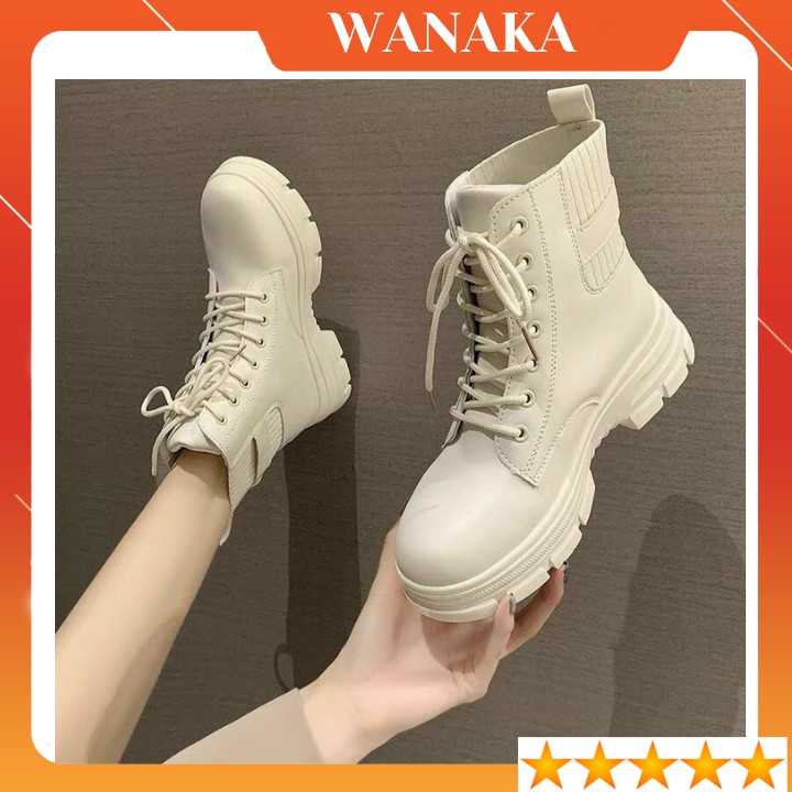 Boot Nữ Cao Cổ Bốt Ulzzang Đế Cao Phối Viền Chun và Đai Cài (BT22)